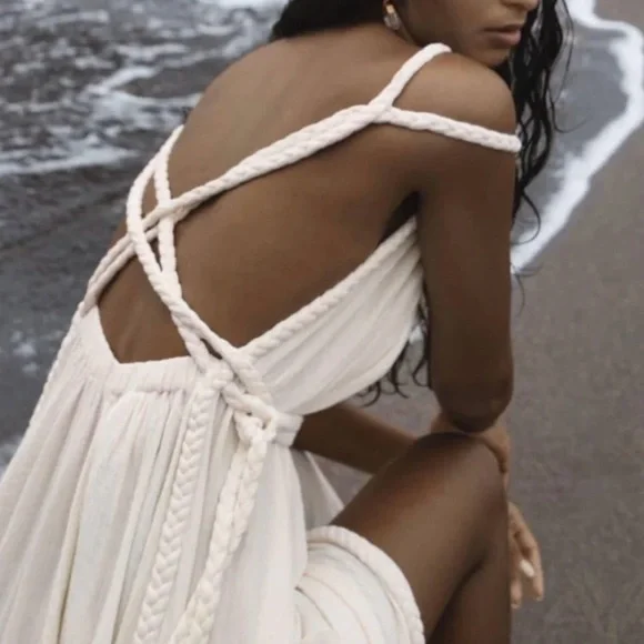 Aya Sacred Wear Off-White Simple Organic Cotton Boho Wedding Maxi Dress XS-L - Picture 2 of 13